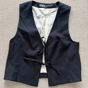 Zara Navy Open-Front Vest